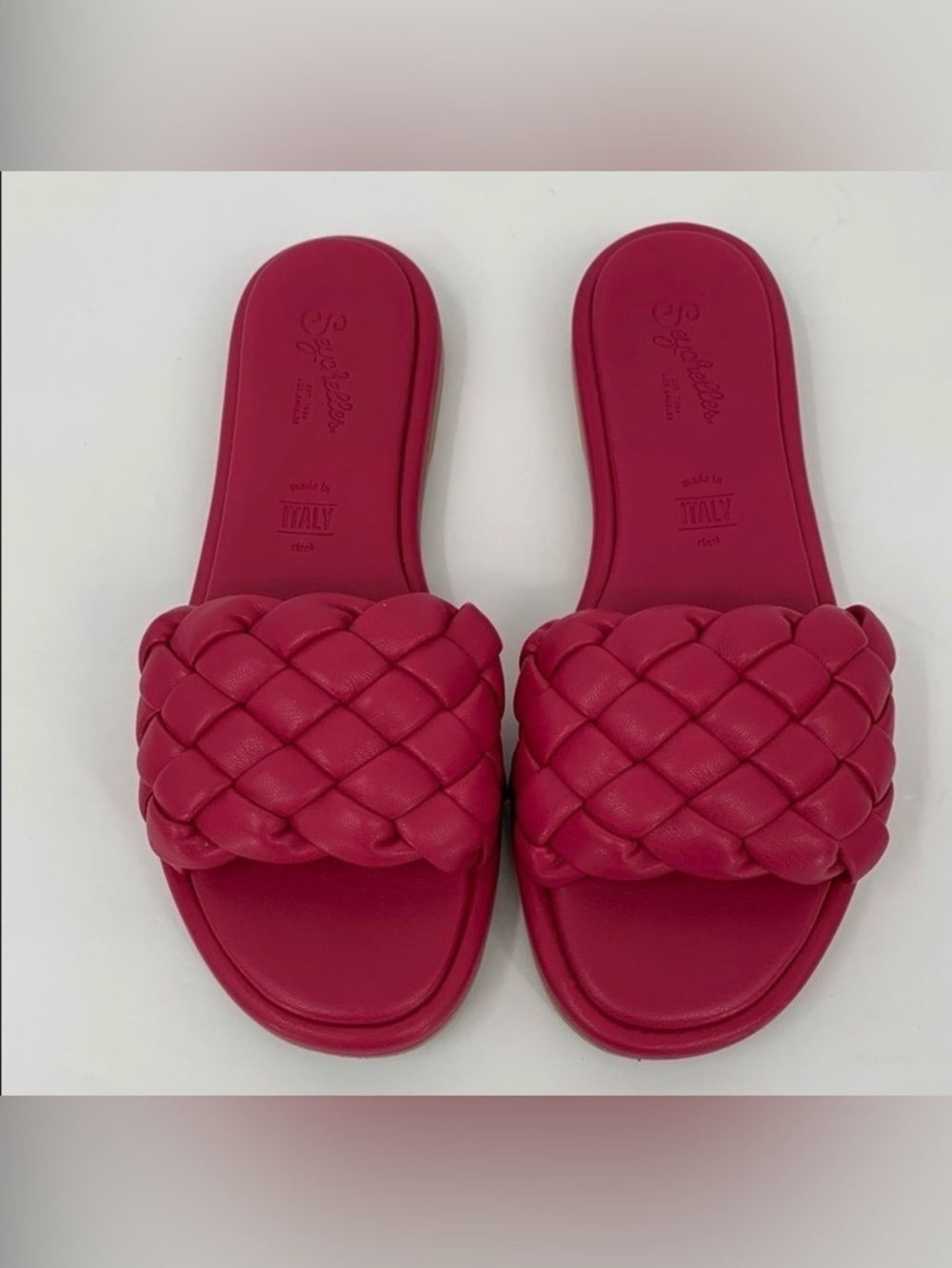 Seychelles Bellisima Puffy woven slide sandals pink flat shoe braid Italy mule 7